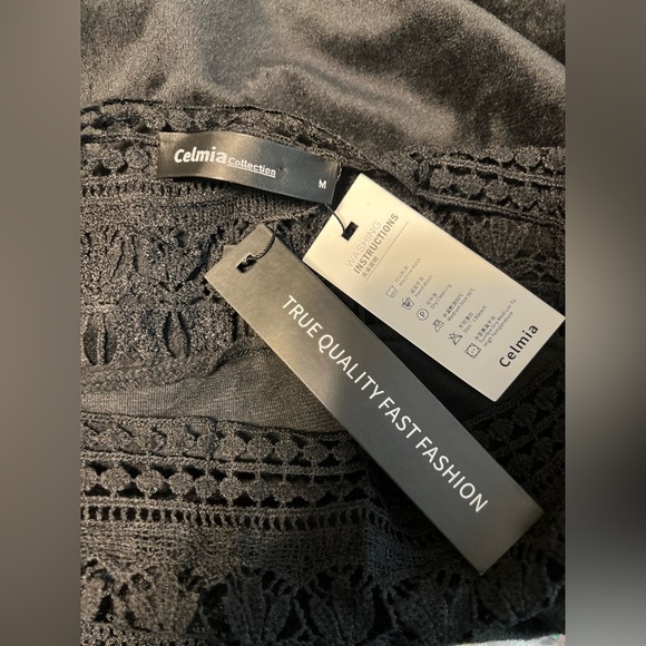 Celima Collection NWT Velour & Lace Long Sleeve Top Size M Black - Picture 6 of 10